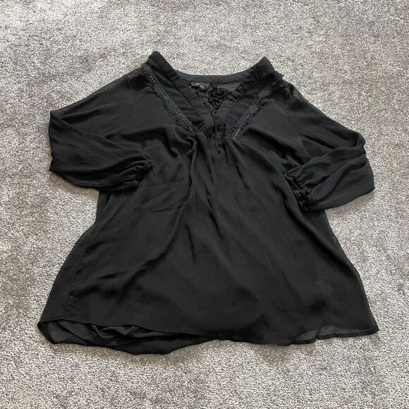 Alyx Blouse Shirt Womens 2X Black Long Sleeve Cross Lace V Neck Tank Top Lining - Picture 1 of 8